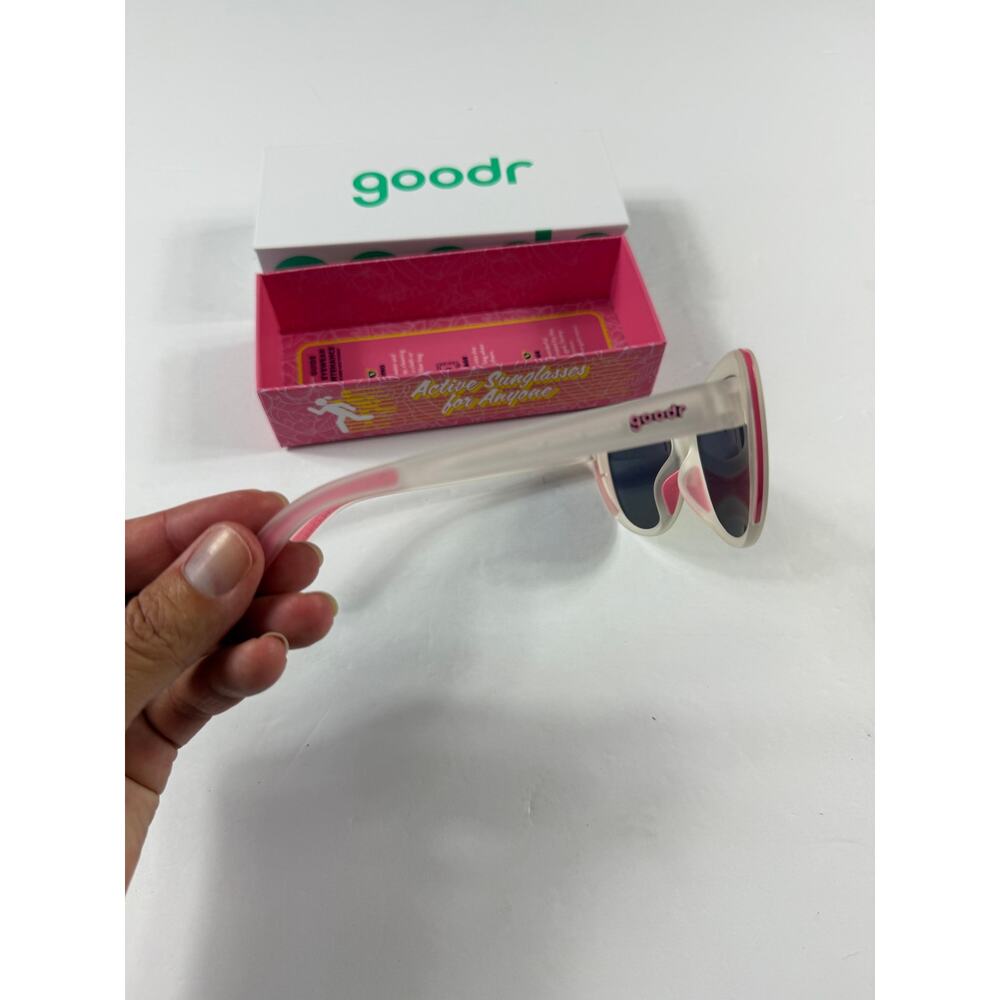 Goodr Rainbow Runway Ready Sunglasses White Pink Mirrored Lens w/ Box Pouch - Picture 4 of 5